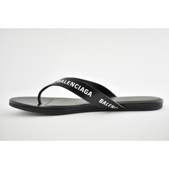 Balenciaga Black White Leather Logo Thong Slide Slip On Sandal Flip Flop Flat 37 - Picture 9 of 12